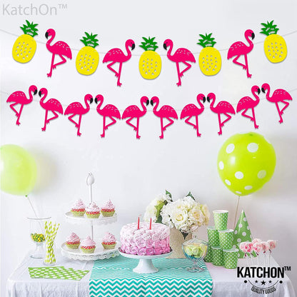 KatchOn Felt Pineapple Flamingo Garland 10 Feet, Pre-Strung | Banner for Flamingo Party Decorations, Pineapple Decor for Luau Party Decorations, Summer Decorations