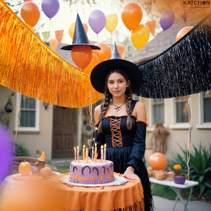 KatchOn, XtraLarge Black and Orange Fringe Banner - 6.5 Ft, Pack of 2 | Halloween Tinsel Garland for Halloween Decorations, Orange and Black Party Decorations | Foil Fringe Garland for Birthday Party
