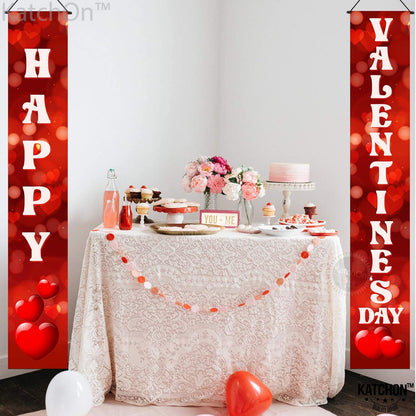 KatchOn, Red Heart Happy Valentines Day Banner - 72x12 Inch | Happy Valentines Banner Porch Sign | Red Valentines Day Door Banner | Happy Valentines Day Decorations for the Home