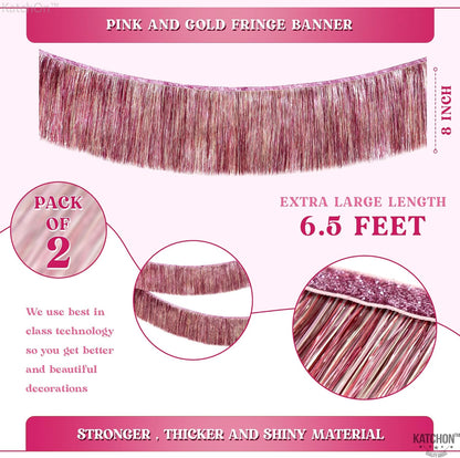 KatchOn, XtraLarge Pink Fringe Banner - 6.5 Ft ,Pack of 2 | Fringe Garland, Pink Streamers for Birthday,Gender Reveal, Bachelorette Party Decorations | Flamingo Party Decorations