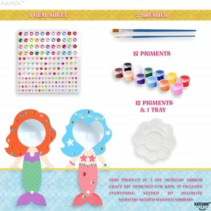 KatchOn, Mermaid Mirror Craft Kit for Kids - 40 Piece Complete Set | Mermaid Party Favors, DIY Paint Wooden Hand Mirror for Girls | Birthday Party Favors, Classroom Prizes | Christmas Gifts for Kids
