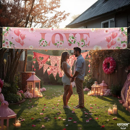 KatchOn, Love Valentines Day Banner - XtraLarge, 120x20 Inch | Valentine Yard Banner for Valentines Day Decorations Outdoor | Valentines Banner, Outdoor Valentines Decorations | Valentines Day Decor