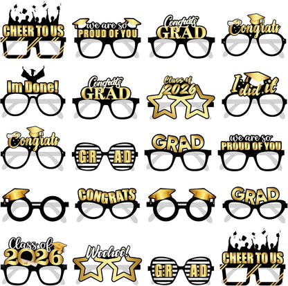 KatchOn Black & Gold Graduation Glasses - Pack of 20, Class of 2026 Photo Props, Graduation Party Favors, Graduation Decorations 2026
