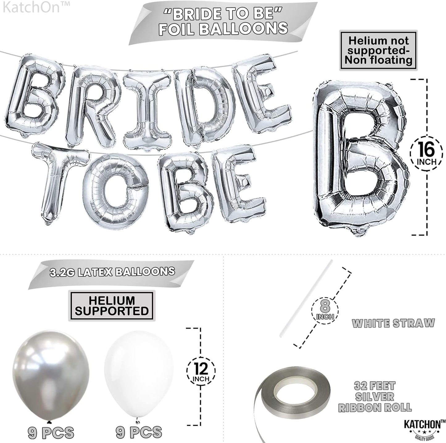 KatchOn, Big, Bride To Be Balloons Silver Set - Pack of 27 | Bride To Be Silver Balloons for Bachelorette Party Decorations | Bride To Be Decorations | Bachelorette Balloons, Bridal Shower Decorations