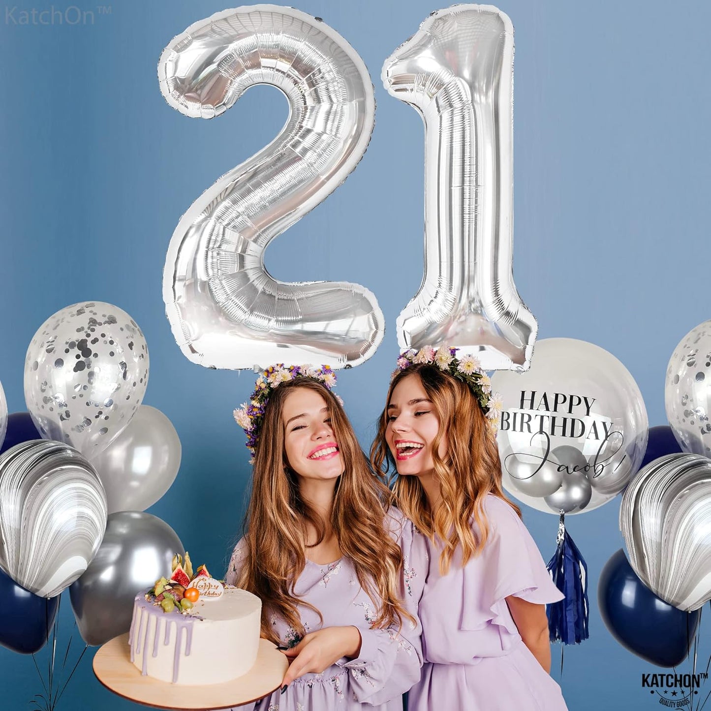 KatchOn, Silver 21 Balloon Number - 40 Inch | Silver 21 Balloon, 21st Birthday Decorations Silver | 21 Birthday Balloons for 21st Birthday Decorations for Her | Silver 21st Birthday Decorations