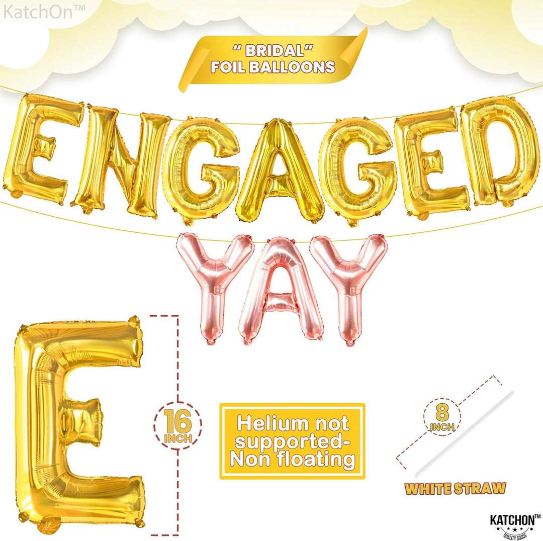 KatchOn, Yay Engaged Balloons Set - 37 Inch, Pack of 13 | Engagement Balloons for Engagement Party Decorations | Champagne Balloon, Engagement Decorations | Ring Balloons, Engagement Party Decor