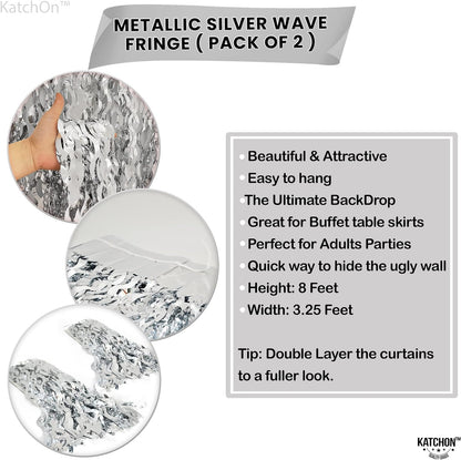KatchOn, Wavy Silver Backdrop for Parties - 6.4x3.2 Feet, Pack of 2 | Disco Backdrop for Disco Party Decorations | Silver Fringe Backdrop for Bachelorette Party Decorations | Silver Party Decorations