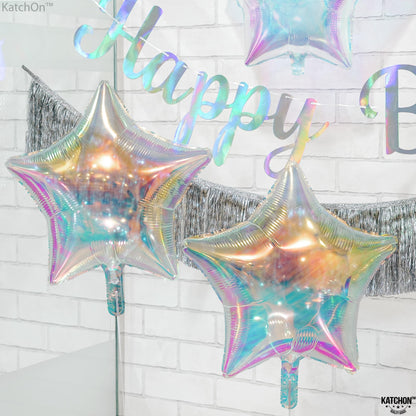 KatchOn, Transparent Iridescent Star Balloons - Big 19 Inch, Pack of 8 | Holographic Balloons, Iridescent Party Decorations | Iridescent Balloons | Clear Star Balloons, Holographic Party Decorations