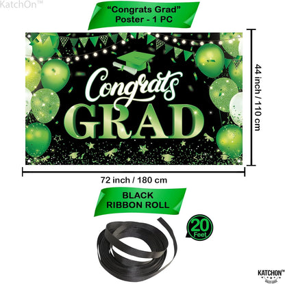 KatchOn, XtraLarge Congrats Grad Banner - 72x44 Inch | Green and Black Congratulations Backdrop | Graduation Banner Class of 2026, Graduation Decorations Class of 2026 | Graduation Decorations 2026