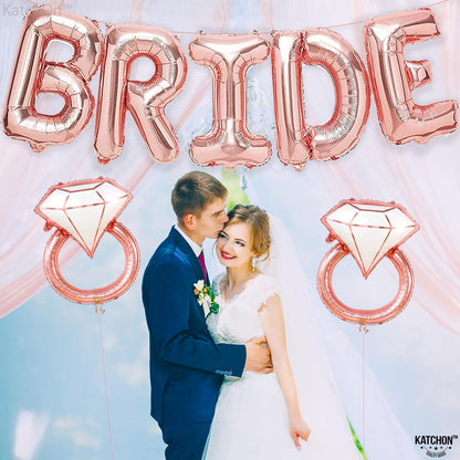 KatchOn, Giant Rose Gold Bride Balloons - 40 Inch, Bachelorette Party Decorations | Ring Balloons and Bride Balloon for Bachelorette Party Supplies | Bride To Be Decorations, Bachelorette Balloons