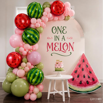 KatchOn Watermelon Balloons for Watermelon Decorations 22 Inch, Pack of 6 | 360 Degree 4D Watermelon Balloon for Watermelon Party Supplies, One In A Melon Party Decorations, Summerween Party