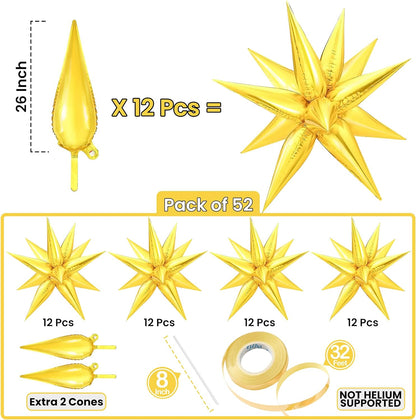 KatchOn, Gold Spike Balloons Foil - Big 26 Inch, Pack of 50, Gold Star Balloons Metallic | Gold Starburst Balloons for Gold Party Decorations | Gold Star Balloons Foil for Gold Birthday Decorations