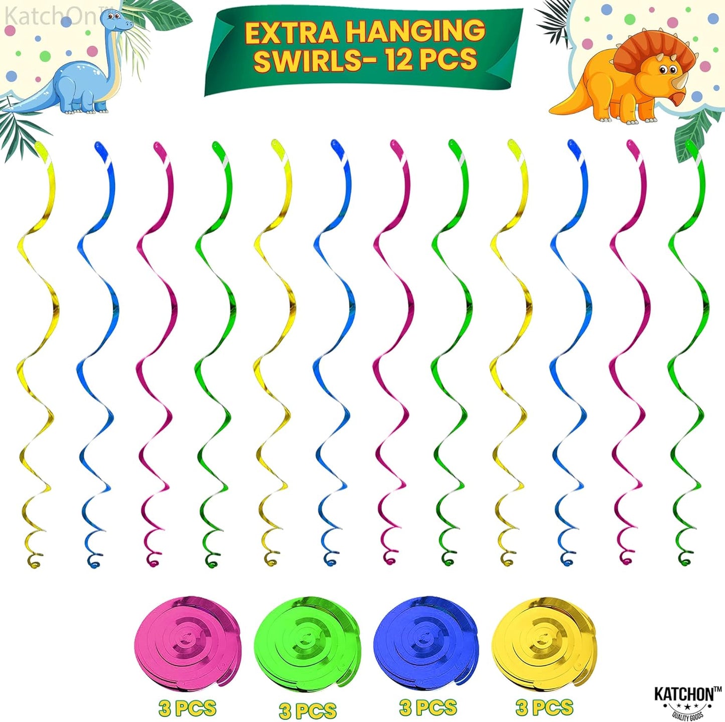 KatchOn, Hanging Dinosaur Decorations for Birthday Party - Pack of 42, No DIY | Dinosaur Hanging Swirls | Dinosaur Birthday Party Supplies | Dinosaur Party Decorations | Dinosaur Classroom Decorations