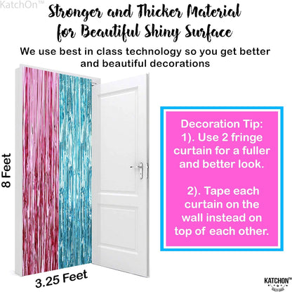 KatchOn, Large Pink and Blue Foil Fringe - 6.4x8 Feet, Pack of 2 | Girl or Boy Gender Reveal Decorations | Pink and Blue Fringe, Boy or Girl Backdrop | Gender Reveal Backdrop for Gender Reveal D√©cor