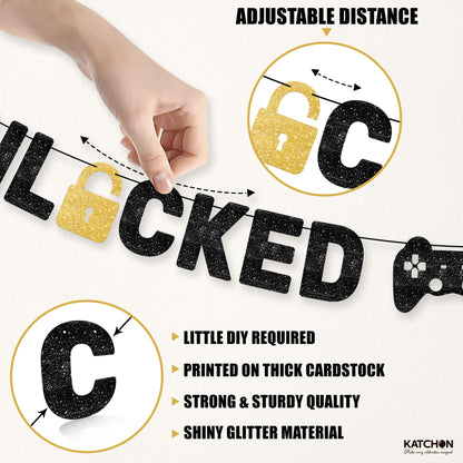 KatchOn, Custom Happy Birthday Banner - DIY Numbers, 10 Feet | Level Up birthday Banner for Any age | Gamer Birthday Party Decorations | Video Game Birthday Decorations for Men, Women, Teens