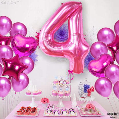 KatchOn, Hot Pink 4 Balloon Number - 40 Inch | 4th Birthday Balloons For 4th Happy Birthday Decorations | Number 4 Balloon For Pink Party Decor | 4th Happy Anniversary Decorations