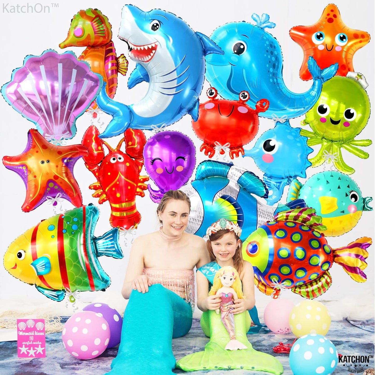 KatchOn, Ocean Balloons for Under The Sea Decorations - 43 Inch, Pack of 15 | Shark Balloons, Under The Sea Balloons | Fish Balloons for Party, Sea Animal Balloons, Under The Sea Party Decorations