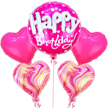 KatchOn, Huge Happy Birthday Balloon Pink Set - 23 Inch, Pack of 5 | Hot Pink Heart Balloons For Happy Birthday Decorations | Foil Balloons For Princess Party Decorations