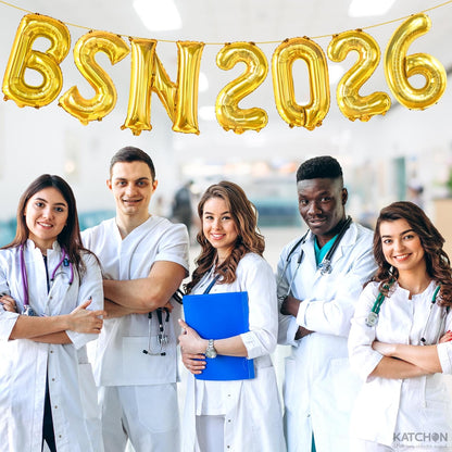 KatchOn, Gold BSN Balloons Letters 2026-16 Inch, Congrats Nurse Banner for Graduation Decorations 2026 | BSN Nurse Balloons 2026 for BSN Graduation Decoration | Nurse Graduation Decorations