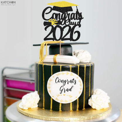 Graduation Decorations 2026, Glitter Graduation Cake Topper 2026, Class of 2026 Cake Topper | Gold and Black Graduation Party Cake Topper | Graduation Decorations Class of 2026, Katchon