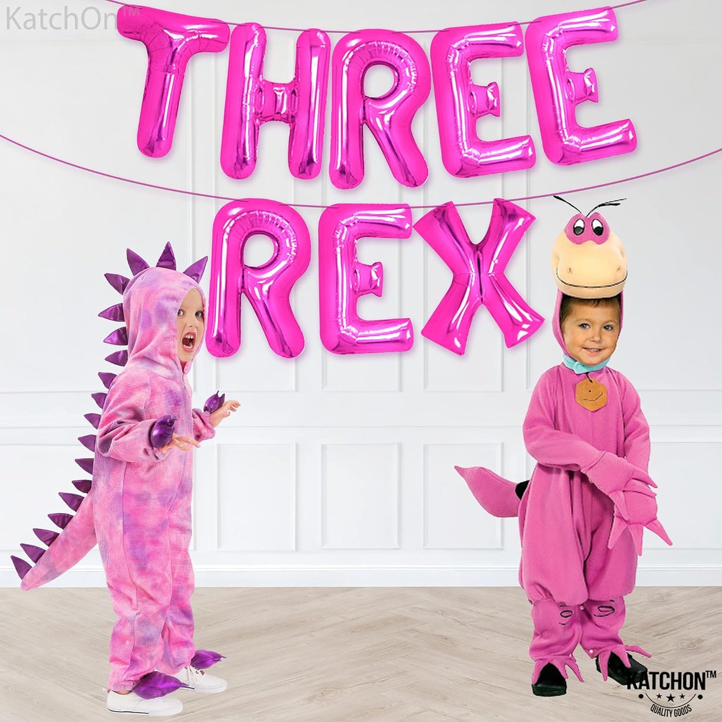 KatchOn, Pink Three Rex Balloons - 16 Inch | Three Rex Birthday Party Decorations, Dinosaur Birthday Party Supplies | 3 Rex Birthday Decorations Girl | Dinosaur Balloon for Dinosaur Party Decorations