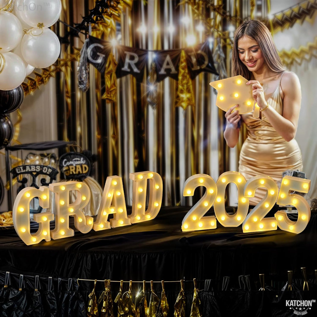 KatchOn, White Light Up 2025 Grad Sign - 8.5 Inch | 2025 Light Up Sign | Graduation Marquee 2025 for Graduation Decorations Class of 2025 | 2025 Grad Led Letters for Graduation Decorations 2025