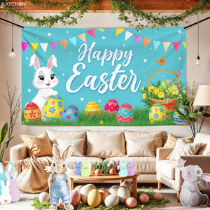 katchon happy easter banner decorations xtralarge 72x44 inch easter backdrops for photography easter banners for outside easter decorations easter poster for bunny wall decorations