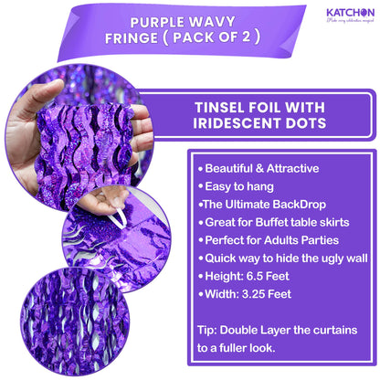 Katchon, Wavy Purple Foil Fringe Curtain - Pack of 2 | Wavy Streamers, Unicorn Party Decorations | Purple Fringe Backdrop for Baby Shower, Birthday, Mermaid Party Decorations | Halloween Decor Indoor