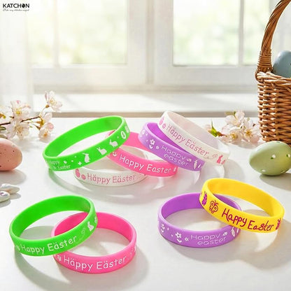 KatchOn, Happy Easter Bracelets - Pack of 40 | Easter Basket Stuffers Rubber Wristbands Bracelets | Party Favors for Classroom Gifts, Easter Decorations for Home