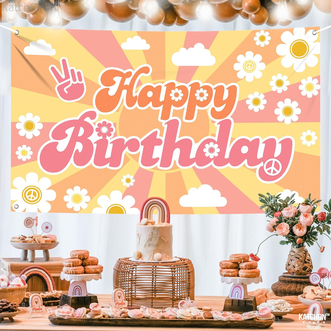 KatchOn, Groovy Birthday Banner - XtraLarge, 72x44 Inch | Groovy Backdrop for Groovy Party Decorations, Groovy Birthday Decorations | Groovy Birthday Party Decorations, Groovy Happy Birthday Banner