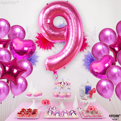 KatchOn, Giant Hot Pink Number 9 Balloon - 40 Inch | Foil 9 Birthday Balloon for 9th Birthday Decorations | 9th Anniversary Decoration | Hot Pink Party Decoration