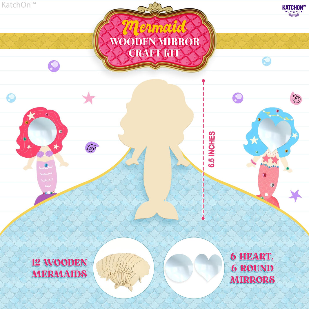 KatchOn, Mermaid Mirror Craft Kit for Kids - 40 Piece Complete Set | Mermaid Party Favors, DIY Paint Wooden Hand Mirror for Girls | Birthday Party Favors, Classroom Prizes | Christmas Gifts for Kids