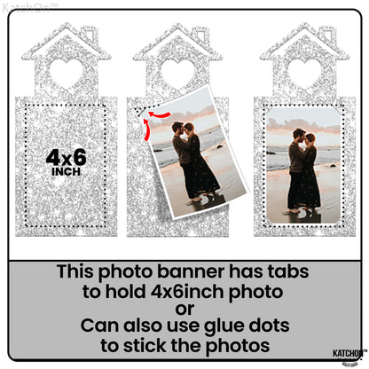 KatchOn, Silver Glitter Engaged Photo Banner - 2 String, 10 Feet, No DIY | Silver Engagement Party Decorations | Engagement Photo Banner for Bachelorette Party Decorations | She Said Yes Decorations