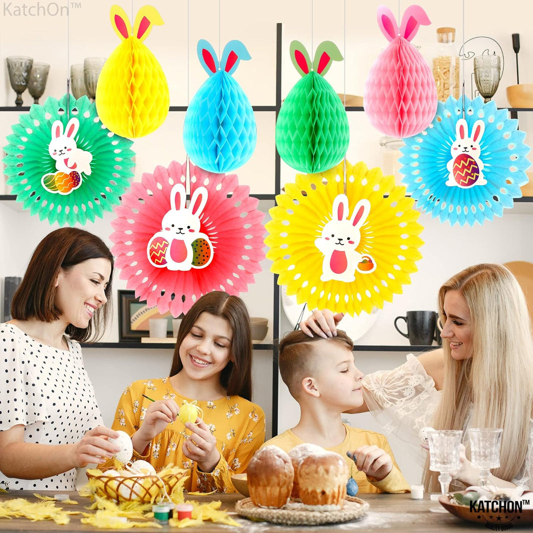 KatchOn, Easter Honeycomb Decorations - Pack of 8, Easter Bunny Decorations | Easter Hanging Decorations, 3D Rabbit Easter Paper Fans, Easter Decorations for The Home | Easter Party Decorations