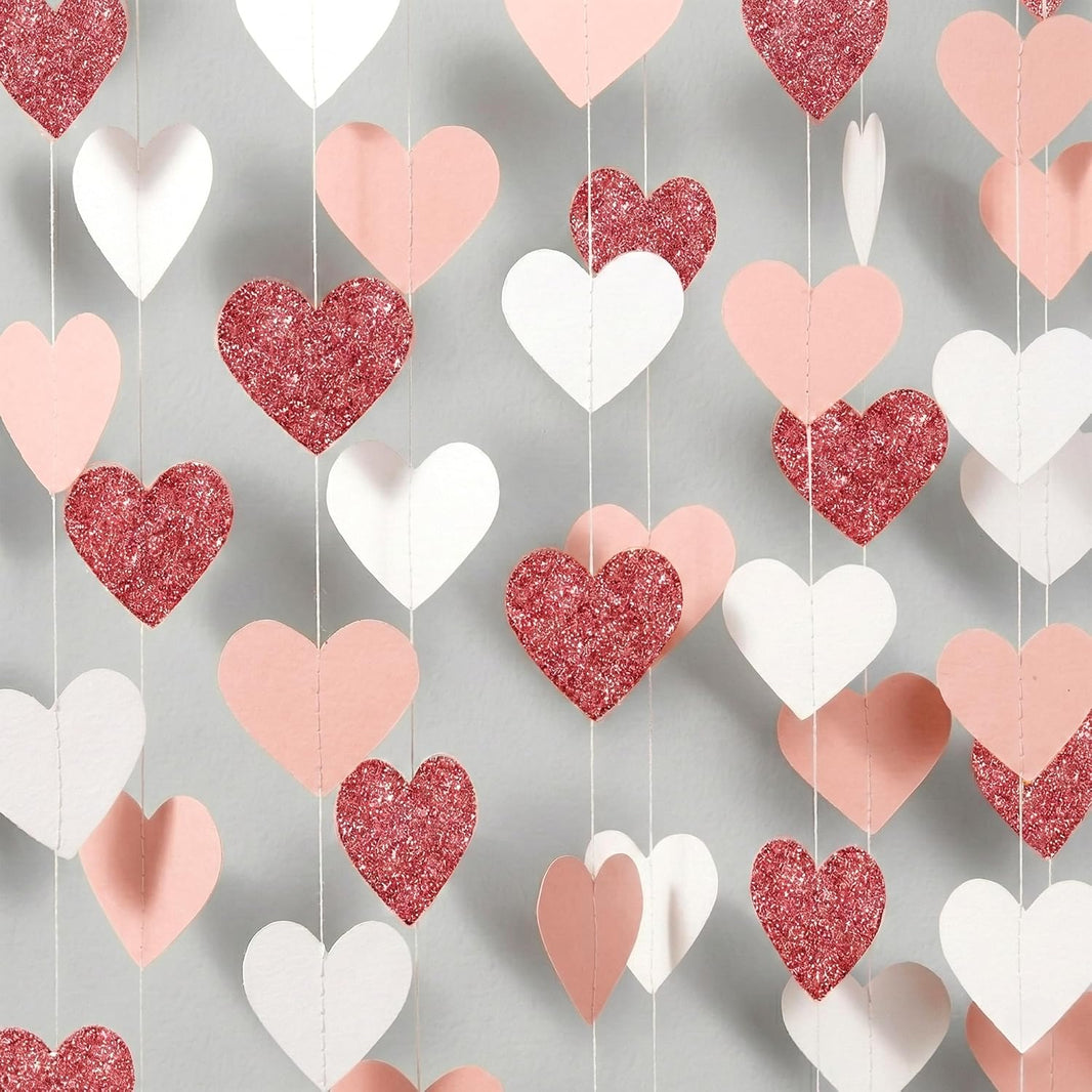 KatchOn, Felt Heart Garland for Valentines - Pack of 6 | Hanging Hearts Decorations | Valentine Hanging Garland for Valentines Day Decorations | Valentines Day Garland | Galentines Day Decorations