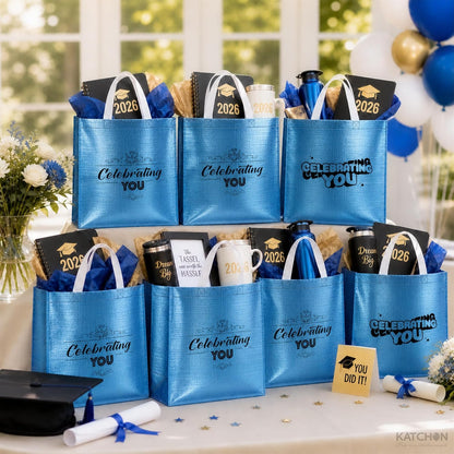 KatchOn Large Aqua Blue Gift Bags with Handles, 13 x 5 x 11, Set of 12