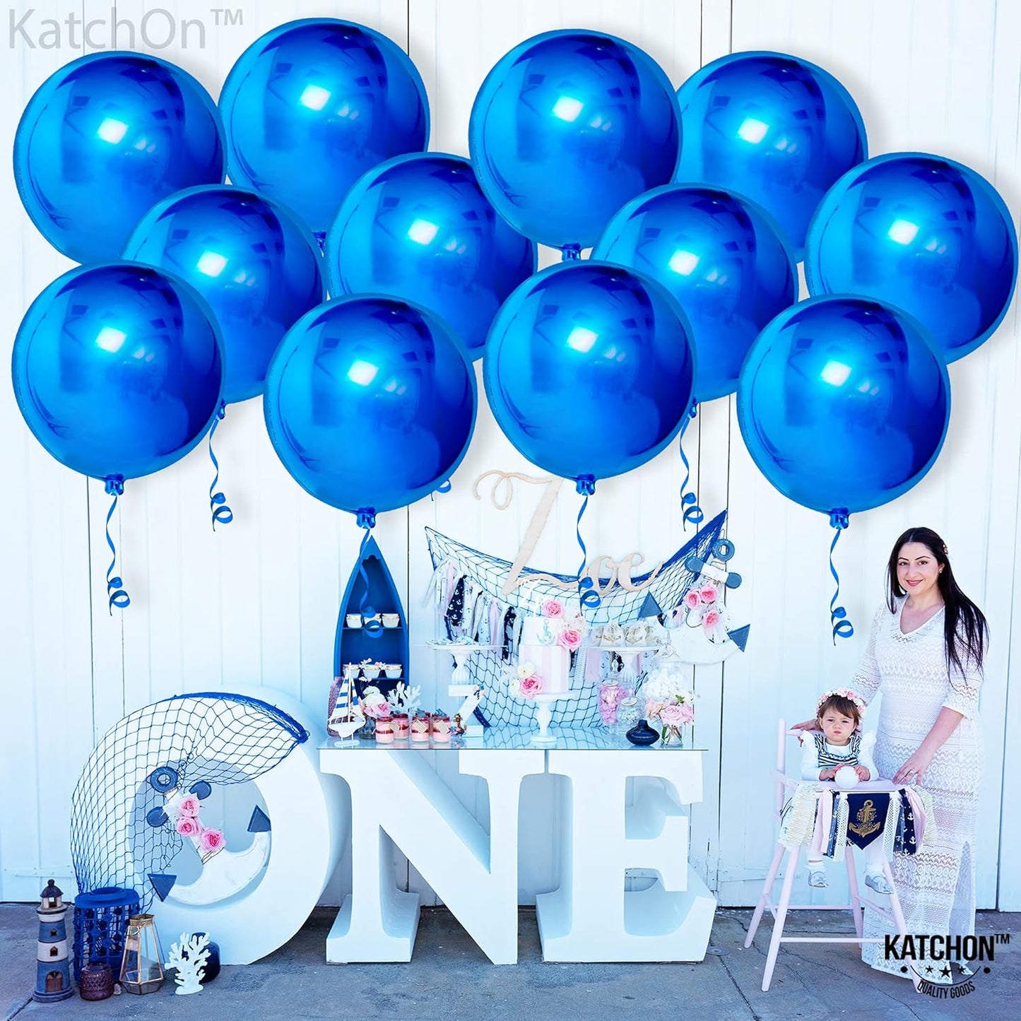 KatchOn, Large Royal Blue Balloons - 22 Inch, Pack of 12 | Royal Blue Mylar Balloons, Royal Blue Metallic Balloons for Shark Birthday Decorations | Blue Foil Balloons, Royal Blue Party Decorations