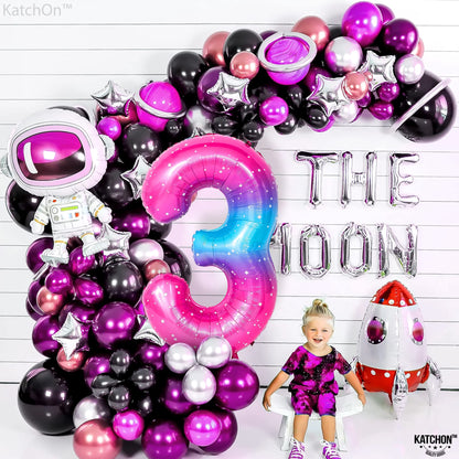 KatchOn, Rainbow Number 3 Balloon - 40 Inch, Pink Blue | 3rd Birthday Decorations for Girls | Unicorn Party Decorations, Galaxy Party decorations
