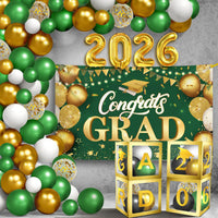 Graduation Decorations 2026 | Green and Gold - Pack of 76 | Congrats Grad Banner | Green Graduation Banner and Grad Balloon Boxes | Graduation Balloon Arch Kit 2026 Graduation Decorations, KatchOn