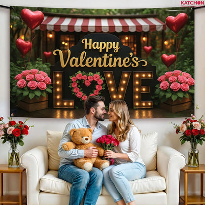 KatchOn, Happy Valentines Day Backdrop - XtraLarge, 72x44 Inch | Love Valentines Banner for Valentine Day Decorations | Valentines Decorations | Valentine Backdrop, Valentines Décor