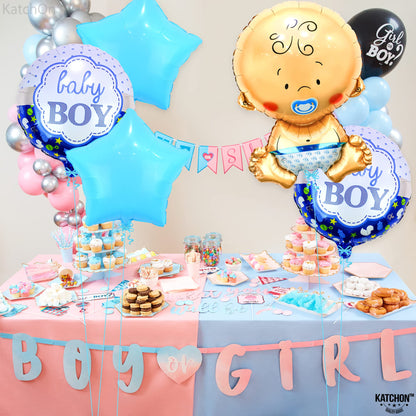 KatchOn, Baby Boy Balloons Set - Large 27 Inch, Pack of 5 | Its A Boy Balloons for Gender Reveal Decorations | Baby Balloons for Baby Shower Decorations | Gender Reveal Baby Shower Balloons for Boy