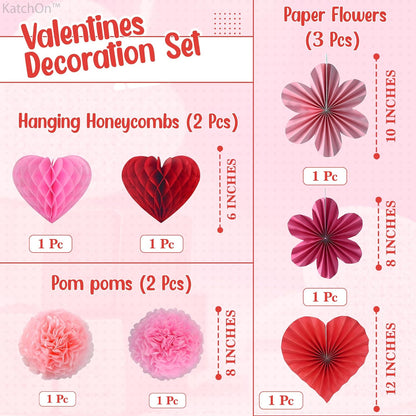 KatchOn, Happy Valentines Banner Set - Pack of 9 | Glitter Valentines Banner, 10 Feet | Heart Garland, Honeycomb Valentines Decorations | Hanging Honeycomb Hearts, Pink Valentines Decorations