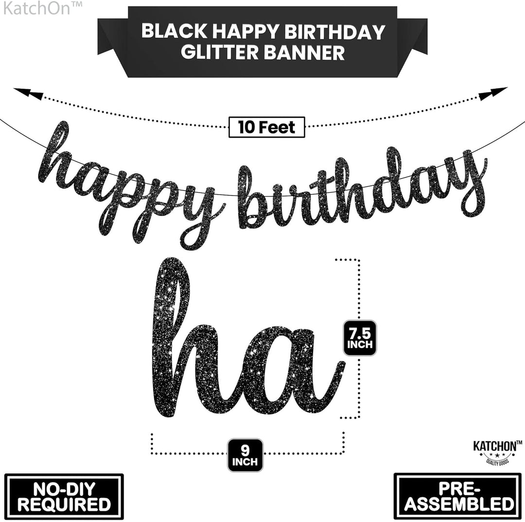 KatchOn Glitter Black Happy Birthday Banner - 10 Feet, NO DIY | Black Birthday Banner | Black Birthday Decorations | Happy Birthday Black Banner, Black Happy Birthday Sign | Happy Birthday Decorations