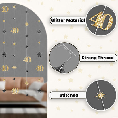 KatchOn, Gold 40th Birthday Decorations - 9 String 40th Bday Garland, 6 Feet | No DIY 40 Party Hanging Streamer | Over The Hill 40th Birthday Decorations for Men, Women | 40th Anniversary Decorations