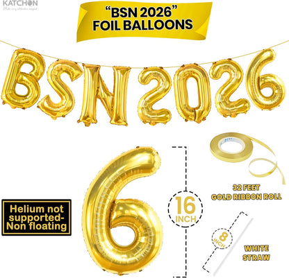 KatchOn, Gold BSN Balloons Letters 2026-16 Inch, Congrats Nurse Banner for Graduation Decorations 2026 | BSN Nurse Balloons 2026 for BSN Graduation Decoration | Nurse Graduation Decorations