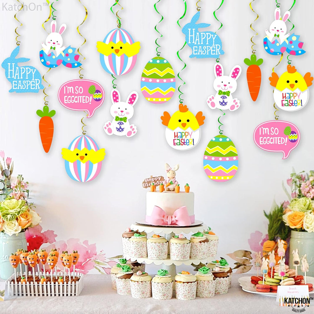 Easter Hanging Swirls Decorations - 46 Pack, No DIY | Easter Decorations for Office | Easter Hanging Decorations, Easter Party Decorations | Happy Easter Swirl Decorations | Easter Tree Decorations