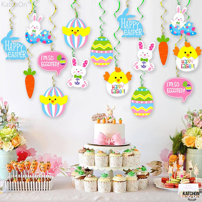Easter Hanging Swirls Decorations - 46 Pack, No DIY | Easter Decorations for Office | Easter Hanging Decorations, Easter Party Decorations | Happy Easter Swirl Decorations | Easter Tree Decorations