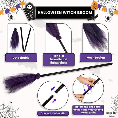 KatchOn Halloween Purple Witch Hat And Broom, Witch Hat Women