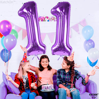 KatchOn, Giant Purple 11 Balloon Number - 40 Inch | Foil 11 Balloon Purple for 11th Birthday Decorations for Girls | Purple 11 Birthday Balloon | Purple 11 Balloons Number Birthday Decorations