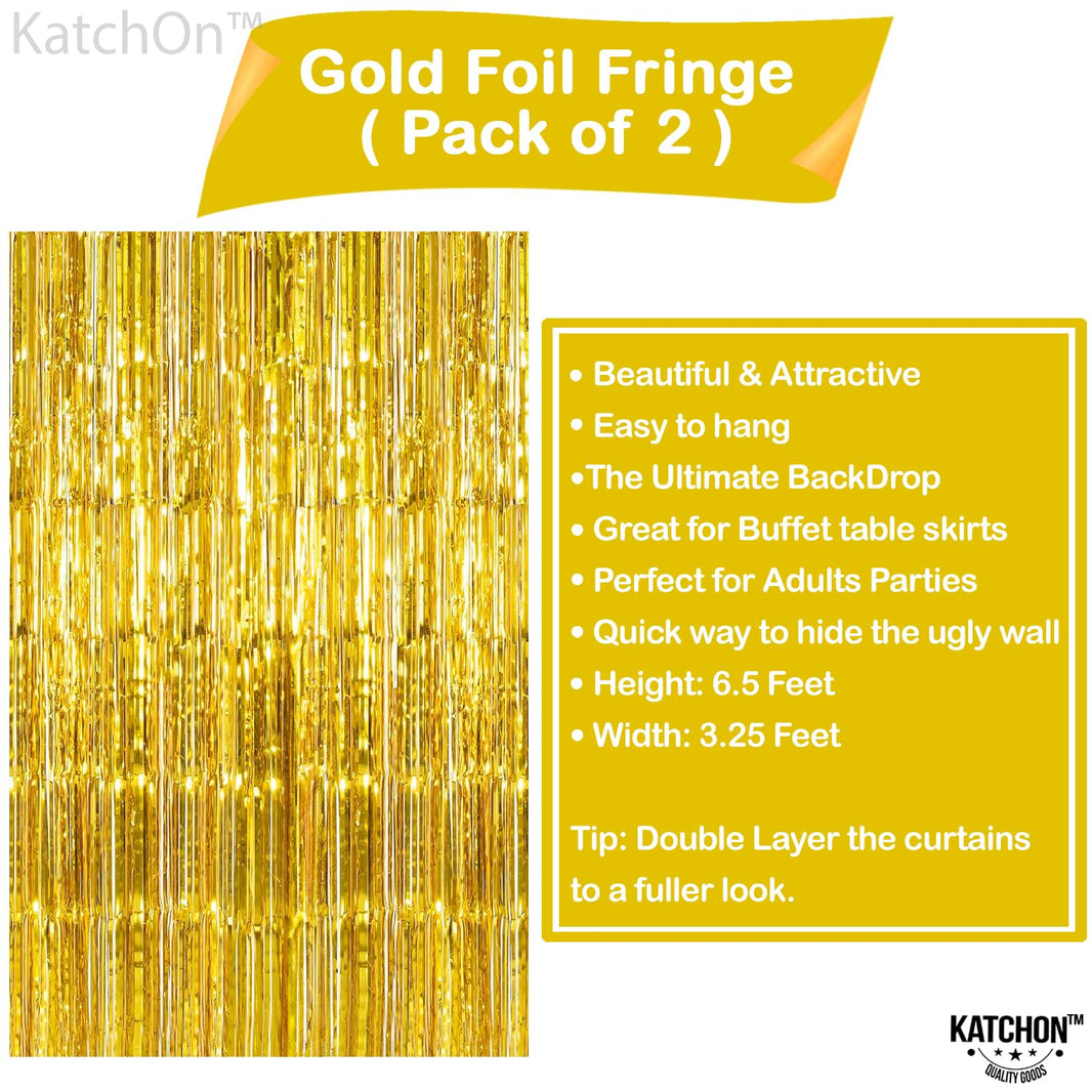 KatchOn, Gold Backdrop Curtain - 2 Pcs | Foil Fringe Curtain for 50th Birthday Decorations | Gold Streamers for New Years, Casino, Bachelorette, 50th Anniversary Decorations
